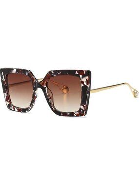 Women's Oversized Sunglasses Retro Square Frame Sun Glasses Shades Brown Floral